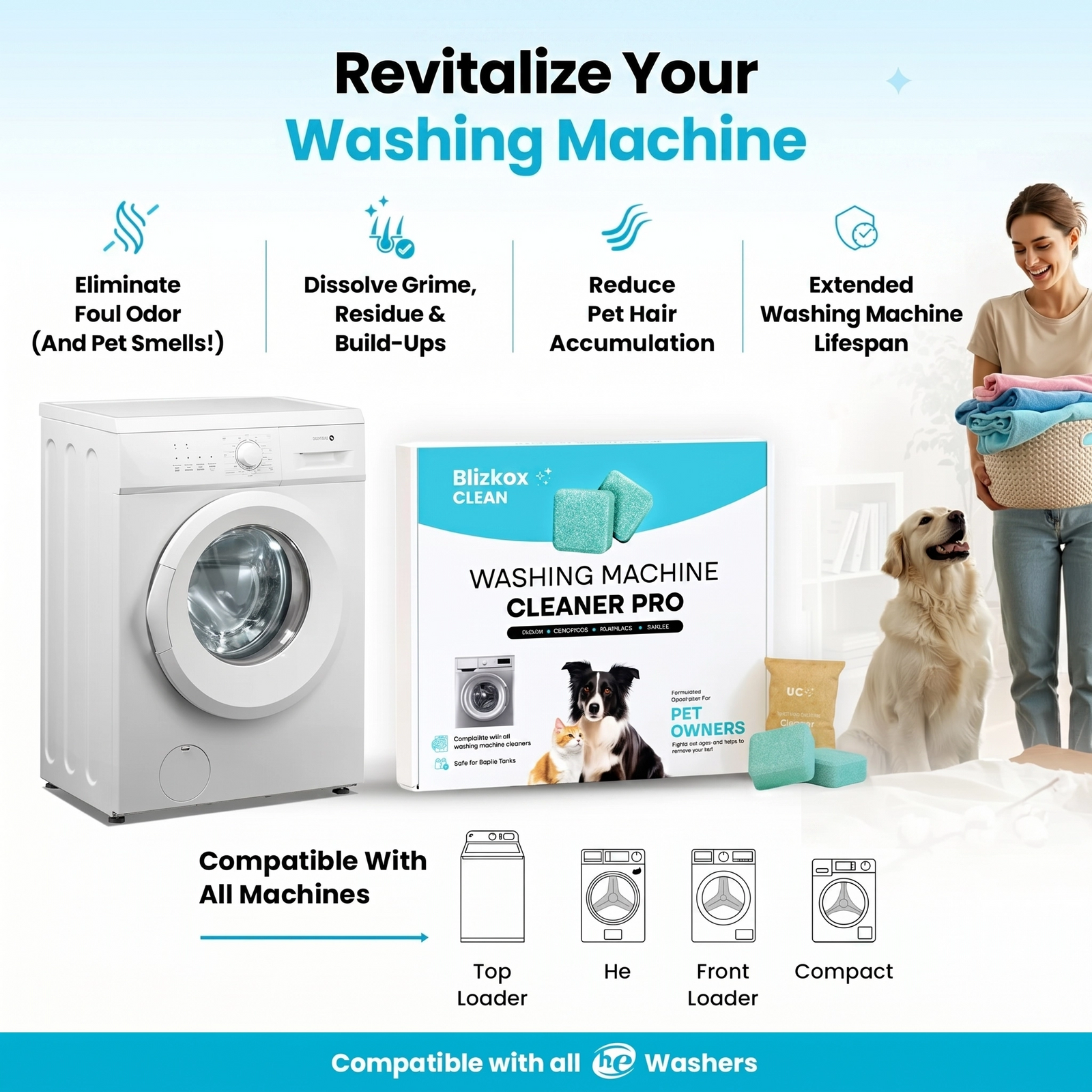 Washing Machine Cleaner Pro in a pet-friendly laundry room