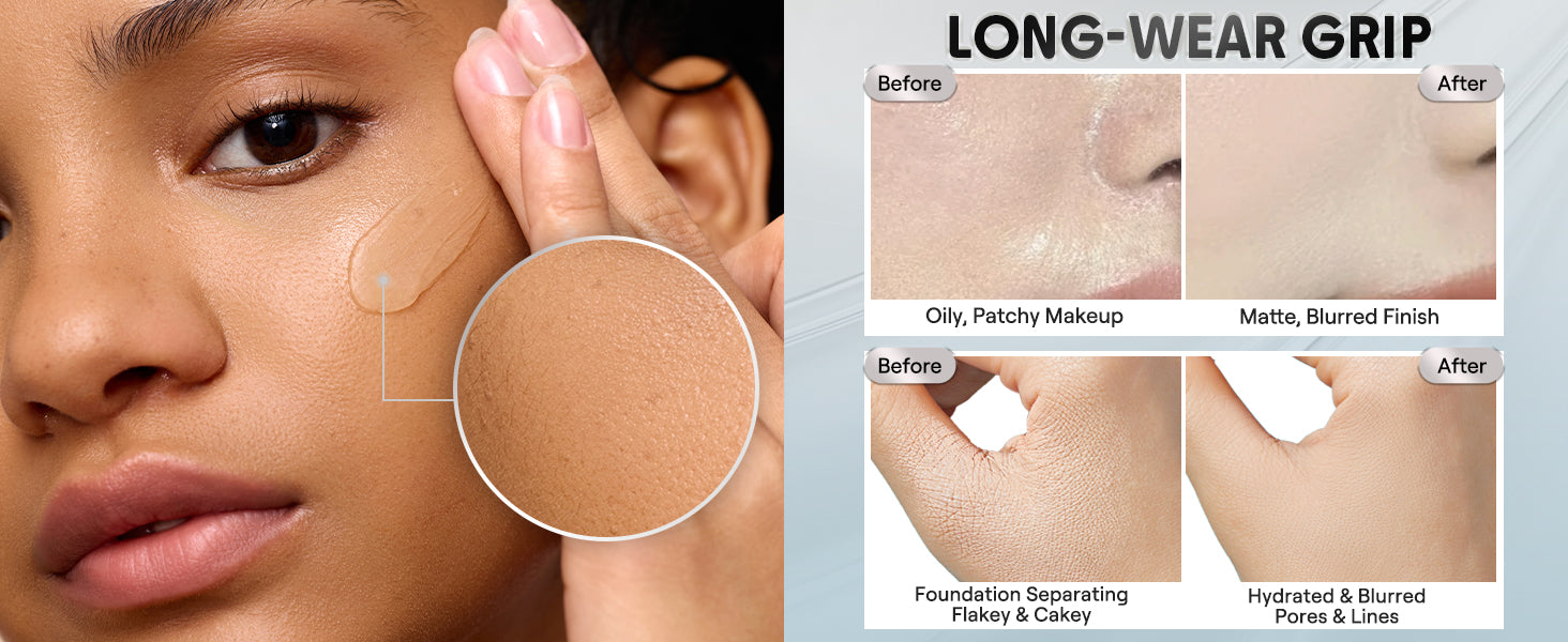 Long wear grip primer before and after matte blurred finish