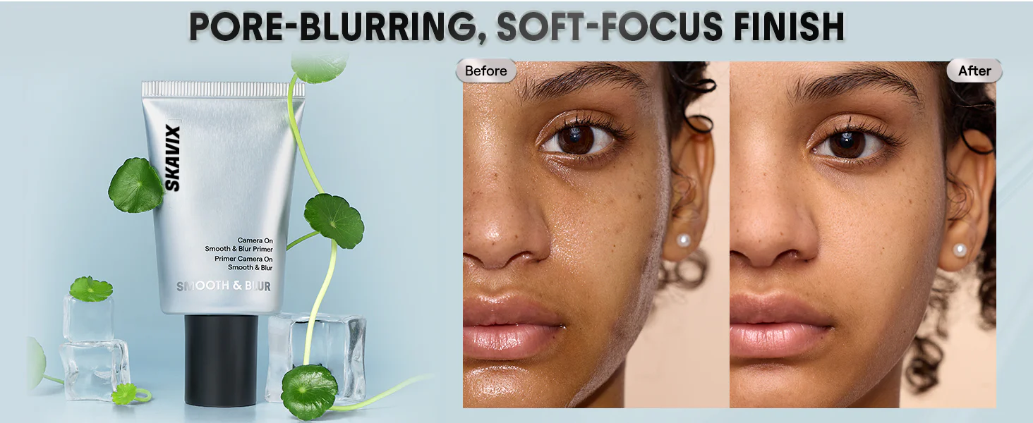 Before and after pore blurring soft focus finish