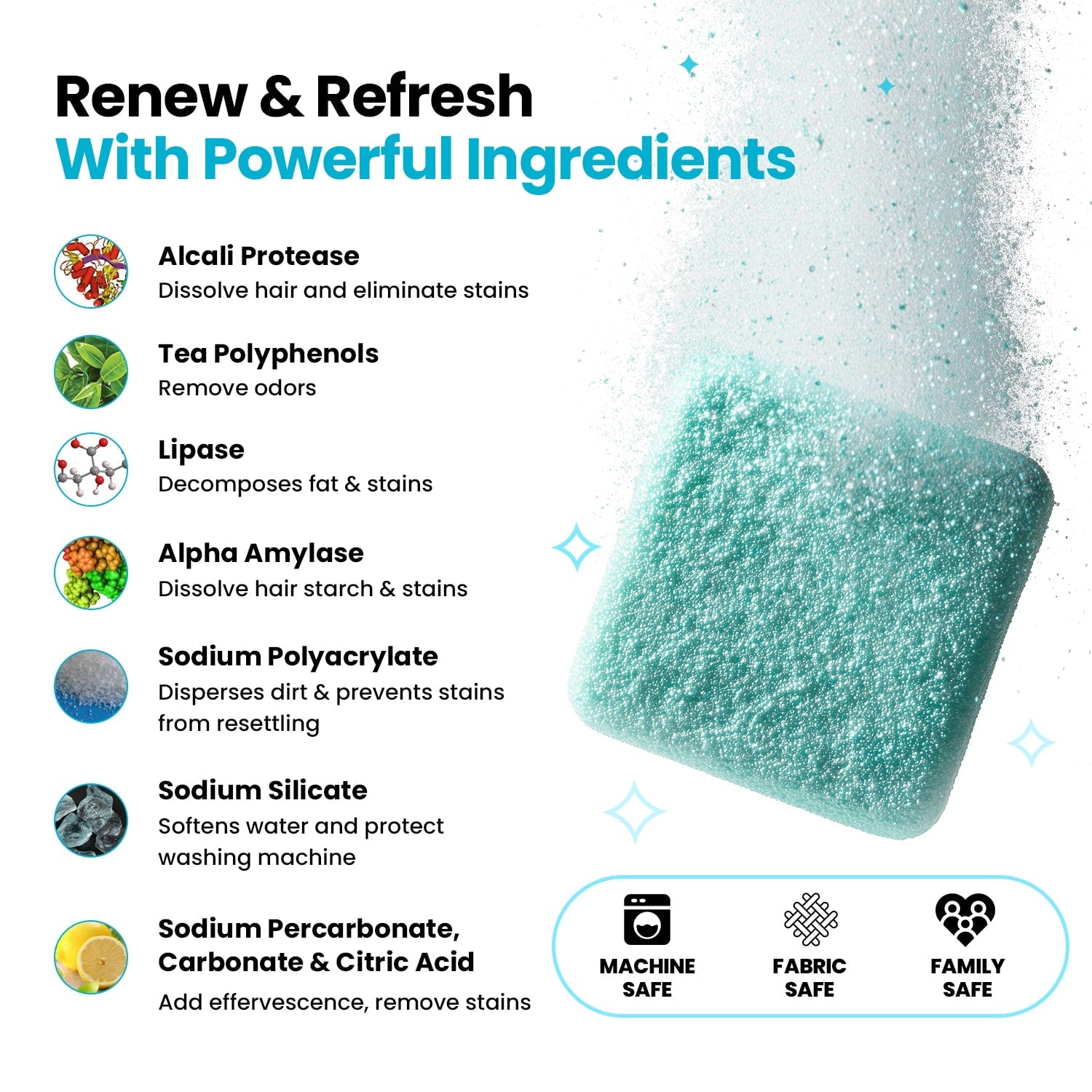 Washing machine cleaning tablet ingredients and safety highlights
