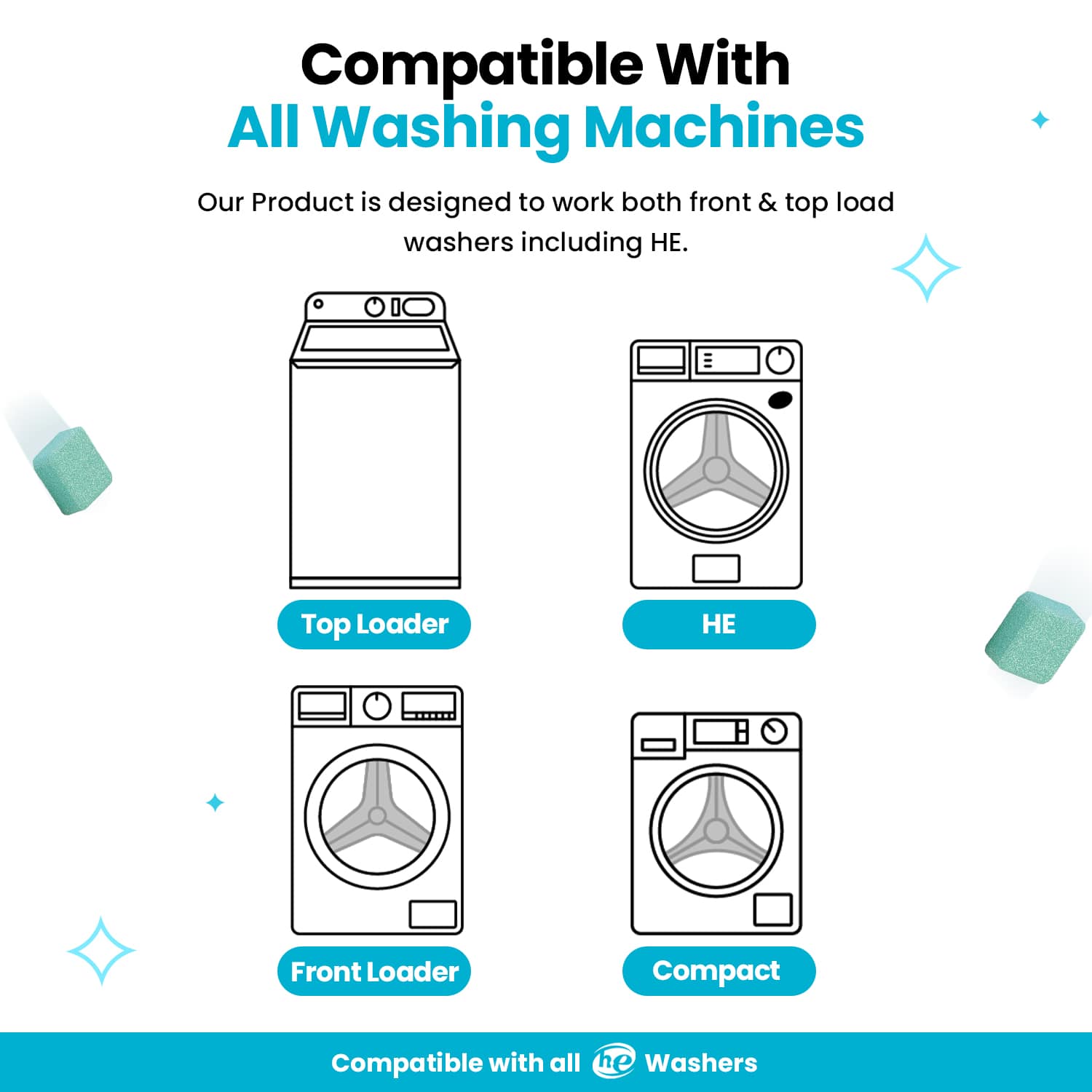 Compatible top-load, HE, front-load and compact washing machines