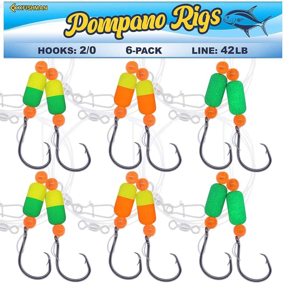 XFISHMAN Pompano Surf Fishing Rigs — 6-Pack, 2/0 Circle Hooks — product image