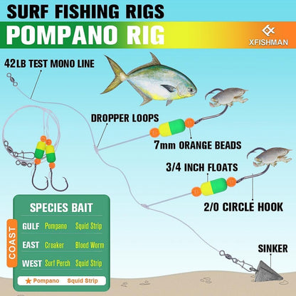 XFISHMAN Pompano Surf Fishing Rigs — 6-Pack, 2/0 Circle Hooks — detail 1