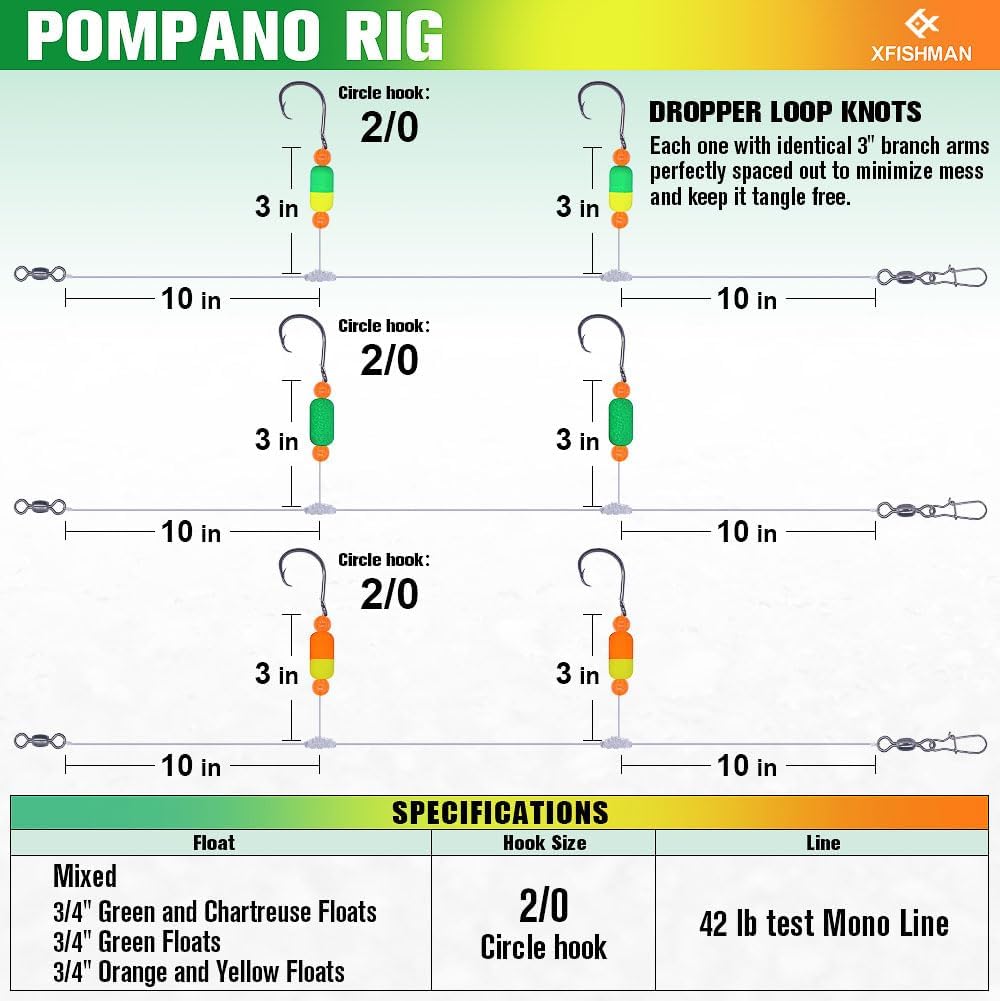 XFISHMAN Pompano Surf Fishing Rigs — 6-Pack, 2/0 Circle Hooks — detail 3