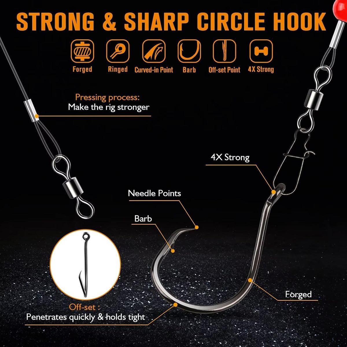 Dovesun Fish Finder Float Rigs — 6-Pack, 5/0 Circle Hooks — detail 2