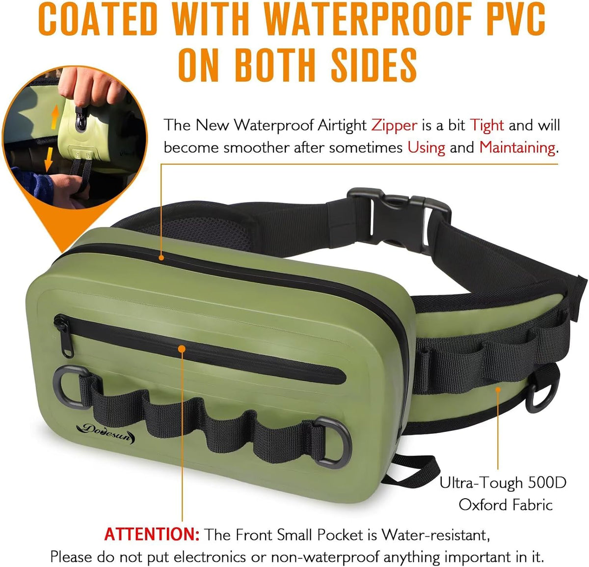 Dovesun Waterproof Fishing Waist Pack — 3.3 L, Green — detail 2
