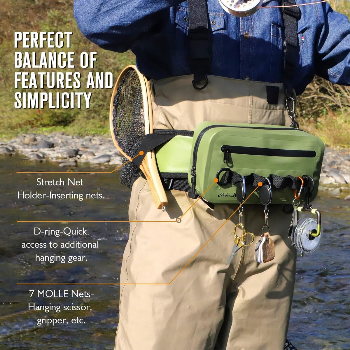 Dovesun Waterproof Fishing Waist Pack — 3.3 L, Green — detail 3